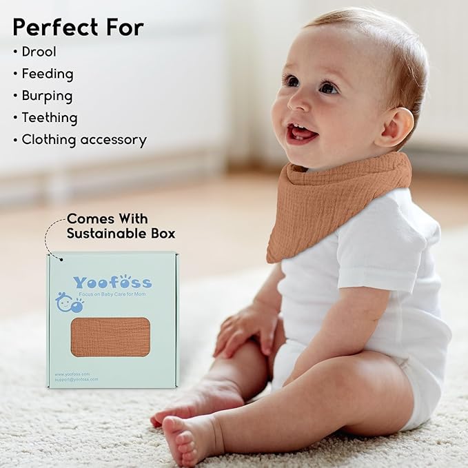 Yoofoss Muslin Baby Bibs 10 Pack 100% Organic Cotton 6-Layer Soft Absorbent Drool Bandana Baby Bibs for Drooling and Teething for Boys and Girls,Classic Mixed