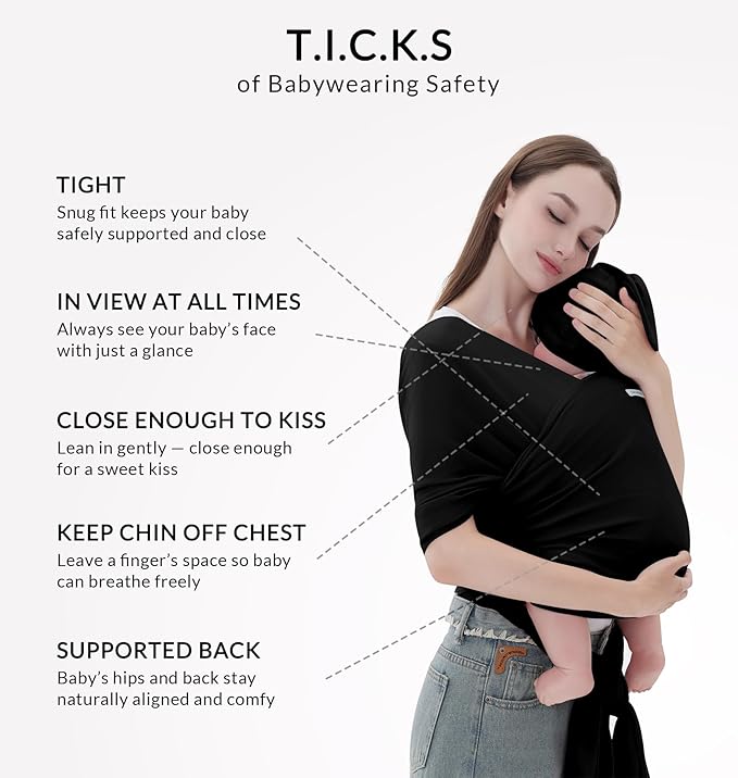 Baby Wrap Carrier for Newborns to Toddlers (8-35 lb), Modal Soft-Stretch Sling, Breathable All-Season, Quick Tie with Center Marker, Machine Washable Black
