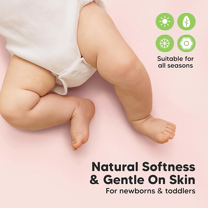 2-Pack Waterproof Crib Sheets for Boys, Girls - 52x28 Fitted Organic Cotton Baby Crib Sheets, Toddler Mattress Protector Cover, Washable, Soft & Durable Baby Bedding Essentials (Mist Rose)