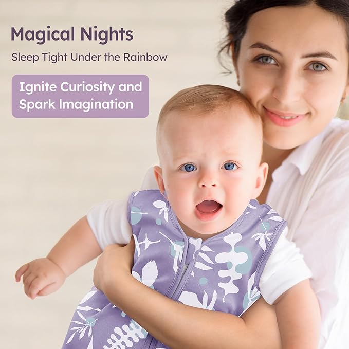 Unnivoll Baby Sleep Sack 0-6 Months 3 Pack 100% Cotton Lightweight 0.5 TOG Wearable Blanket Baby Sleep Bag with 2-Way Zipper for Newborn Infant Purple Leaf