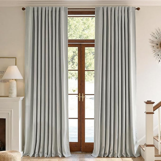 jinchan Chenille Blackout Curtains 108 Inches Long Light Grey Thermal Insulated Curtains for Living Room Bedroom 2 Panels Noise Reducing Drapes Back Tab Full Privacy Window Curtains 50x108 Inch