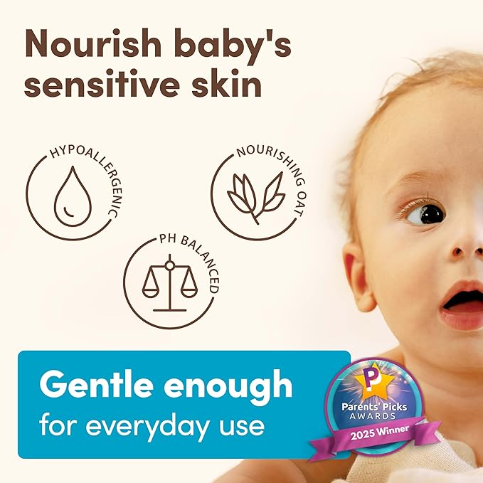 Aveeno Baby Daily Moisture Body Wash & Shampoo with Oat Extract, Hypoallergenic, Tear-Free, No Added Parabens, pH-Balanced Formula for Sensitive Hair & Skin, Baby Essentials, 33 fl oz