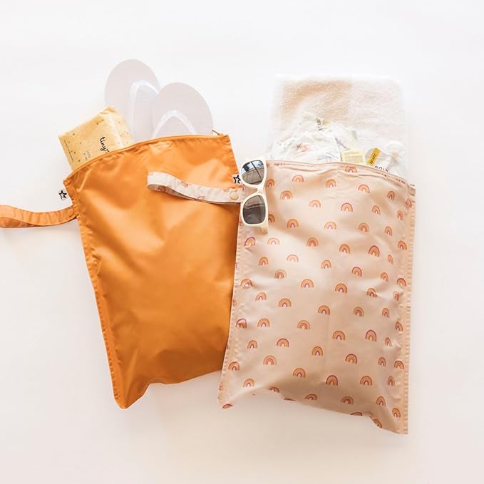 Tiny Twinkle Mess Proof Wet Bags | 2-Pack Reusable Waterproof Wet Bags for Swimsuits | Baby Clothes | Travel & Diaper Bag (Boho Rainbow)