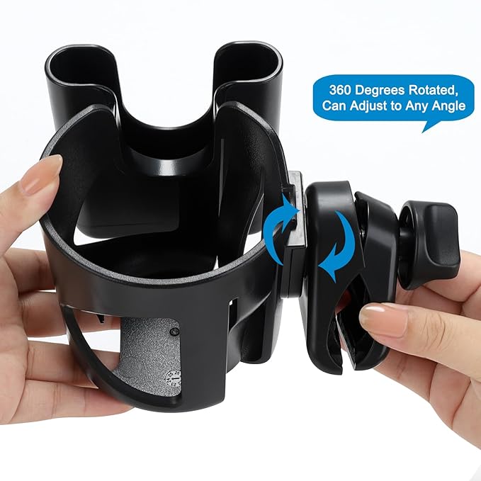 Accmor Universal Cup Holder with Hook, Stroller Cup Holder with Phone Holder, 360° Rotatable Large Caliber Designed Bottle Holder for Stroller, Bike, Wheelchair, Walker, Scooter