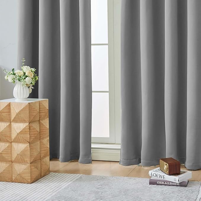 Aiyufeng Light Grey Blackout Curtains for Bedroom 72 Inch Length 2 Panels, Privacy Thermal Insulated Rod Pocket Door Window Curtains for Patio French Door Front Door, W40 x L72 Inch, Light Grey