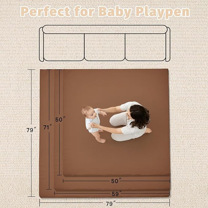 Waterproof Baby Play Mat for Floor 1.3" Thick Memory Foam 74 * 50 Cushion Playpen Playmat Tummy Time Nursery Rug Pad Mattress Create Soft & Safe Area for Infants,Toddler,Kids,Chestnut