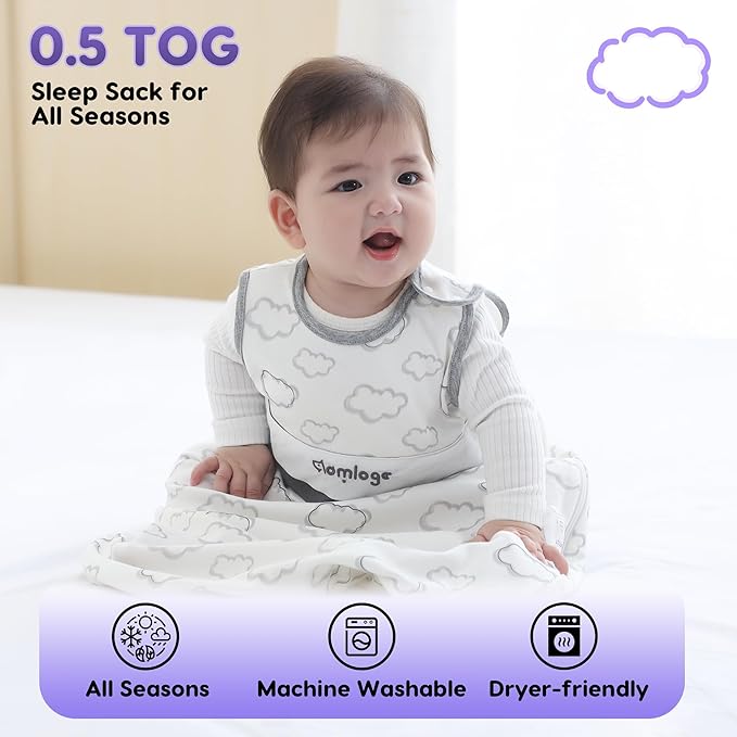 Aomloge PuppyNap Sleep Sack 6-12 Months, 0.5 Tog Wearable Blanket Baby fits Newborns and Infants, Toddler Sleep Sack with 2-Way Zipper