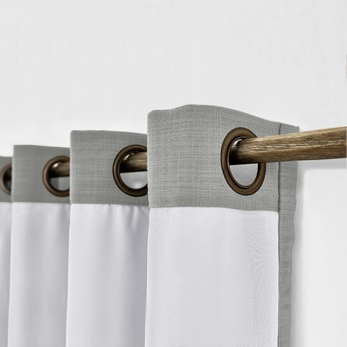 ChadMade 84W x 84L Inch Rock Grey Faux Linen Curtain Drapes with Blackout Lining, Room Darkening Antique Bronze Grommet Curtain for Sliding Glass Door Patio Door Living Room (1 Panel)