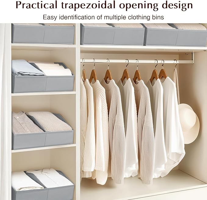 Closet Organizers and Storage Bins - 8 Pack Collapsible Divided Trapezoidal Cube Storage Bins Baskets For Organizing Clothes Blankets,Toys, Books, Towels(Light Grey)