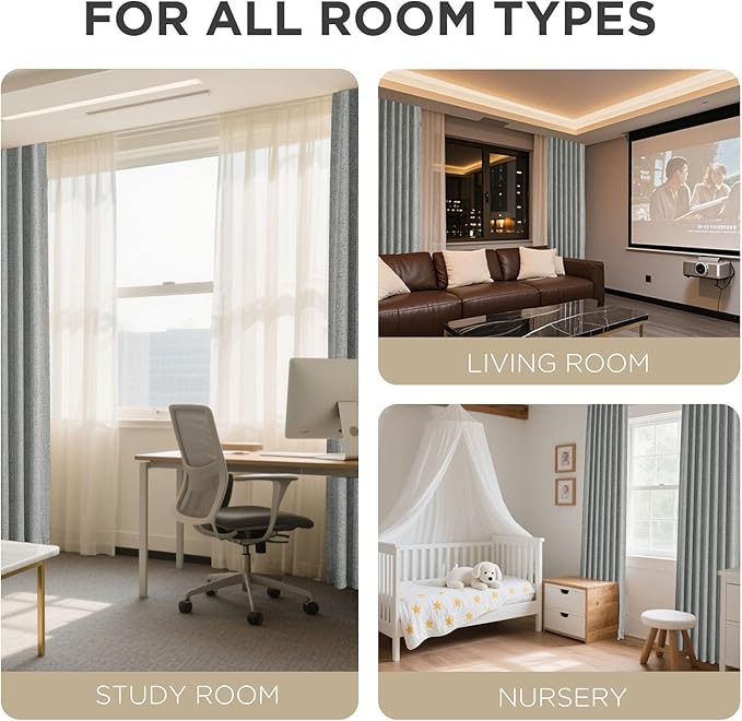 Joydeco Blackout Curtains for Bedroom - 100% Light Blocking 2 Panels Light Grey Drapes 37" W x 90" L, Thermal Insulated Room Darkening Curtains, Linen Textured for Living Room, Rod Pocket & Back Tabs