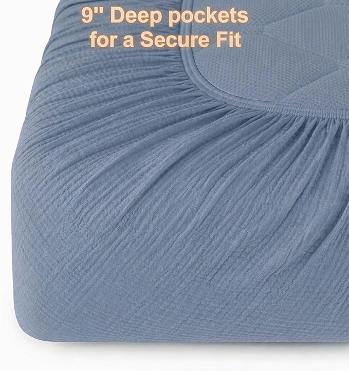 2 Pack Dusty Blue Muslin Crib Sheets for Boys & Girl- Neutral Breathable Cotton Crib Mattress Sheets Fitted for Standard 28"x 52"- Nursery Décor No Slip Crib Bed Sheets