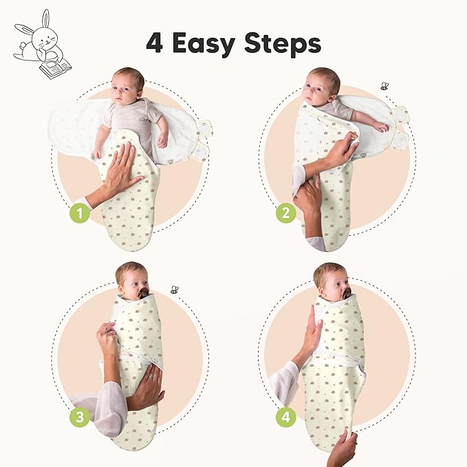 3-Pack Organic Baby Swaddle Sleep Sacks - Swaddles for Newborns, Infant 0-3 Months, Baby Girls, Boys, Soft & Snug Newborn Sleep Sack, Nursery Swaddling Blankets (Nibbles/Bruce)