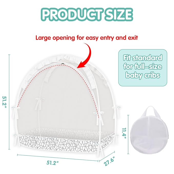 Crib Tent - Crib Net to Keep Baby in, Stop Baby from Climbing Out of Crib, Pop Up Crib Tent with Durable Breathable Net Double Zipper Strong Rods Installation Convenience (Black Line, Large)