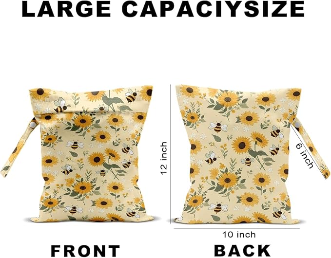 Hanamiya Na 2Pcs Sunflower Print Wet Bags, Wet Dry Bag Reusable Zipper Pouch for Swimsuit, Diapers, Travel, Pool, Beach, Dirty Yoga Gym Clothes, Toiletries, Waterproof Birthday Christmas Gifts
