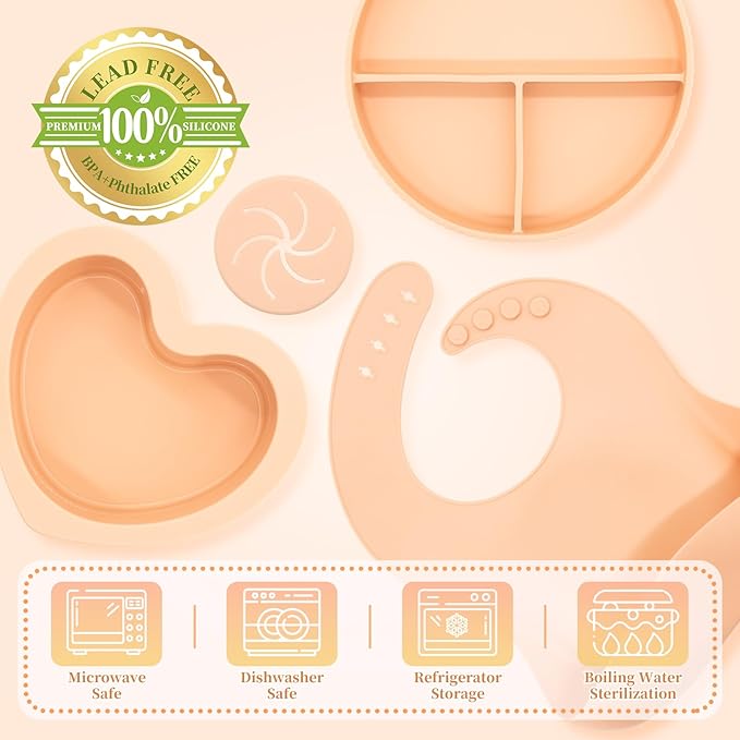 CHCC Silicone Baby Feeding Set 11 Pcs, Baby Led Weaning Supplies, Baby Feeding Supplies Set BPA Free, Baby Essentials for Newborn Gift Pink