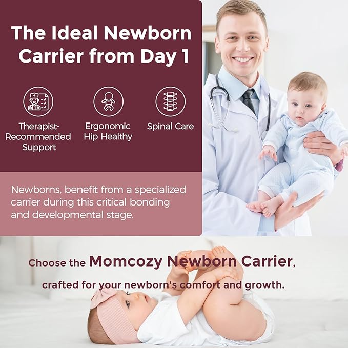 Momcozy Newborn Baby Carrier - Ergonomic, Cozy and Lightweight Carrier for 7-24lbs, Adjustable Neck Support with Sunshield, Breathable Airmesh Perfect for Summer Outing, Silver Grey