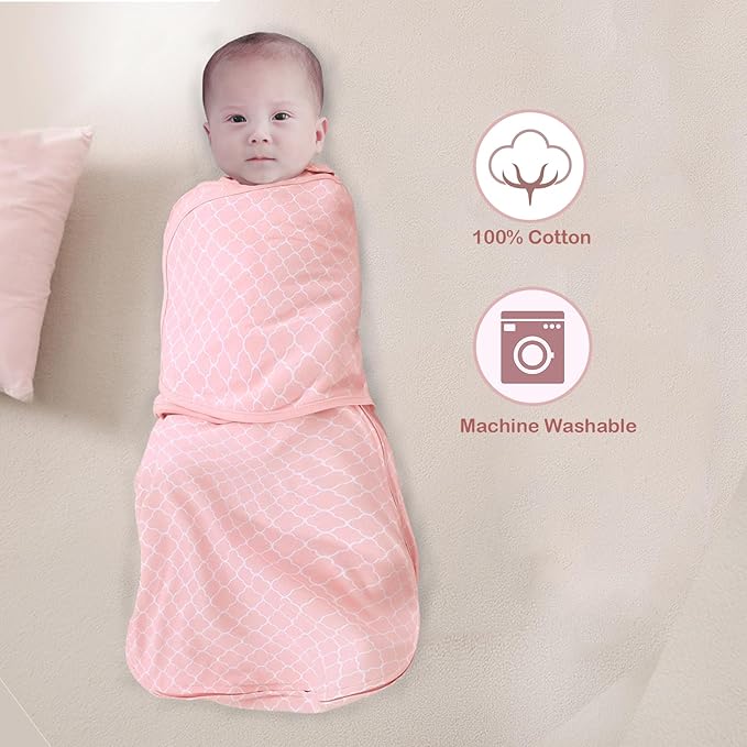 Baby Swaddle,Sleep Sack 6-12 Months,Adjustable WearableTransition Blanket,Miracle Swaddles for Babies Large,100% Cotton(Pink)