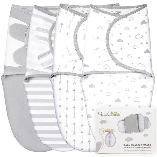Mama Cheetah Preemie Swaddle Sack, Organic Cotton Swaddling Sleep Sacks, Preemie Swaddle Blanket Wrap, Easy Swaddles for Premature Baby Boy Girl 4-7 lbs, Newborn Essentials, 4-pack Grey
