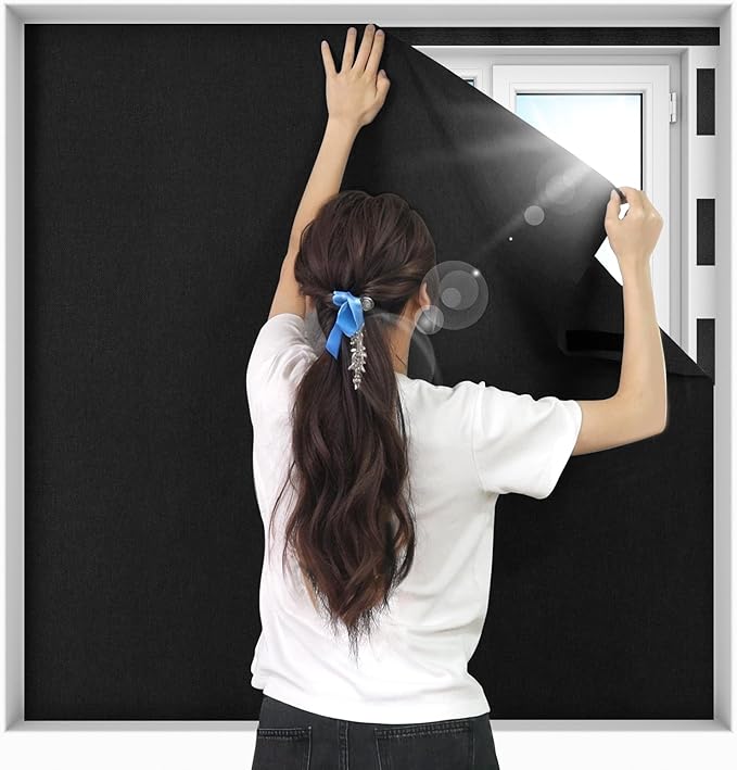 100% Upgraded Blackout Curtains for Bedroom, Rod-Free Hook&Loop Portable Blackout Shades for Travel, Black Out Window Cover No Drill Cuttable for Bedroom, Nursery, Media Room, Black, 57 * 39in