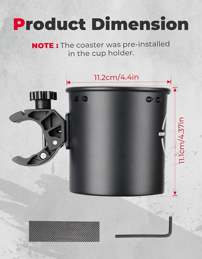 ‎KEMIMOTO Motorcycle Cup Holder, Upgraded ATV Drink Holder with 0.6"-1.5" Metal Clamp, 32OZ Bike Water Bottle Holder for UTV, Scooter, Boat, Stroller, Wheelchair, Golf, Tractor