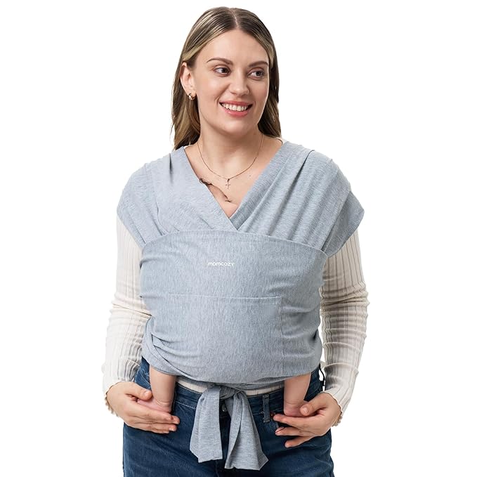 Momcozy Baby Wrap Carrier, Easy to Wear Infant Carrier Slings, Lightweight Hands Free Baby Sling, Adjustable Baby Carriers for Newborn to Toddler 8-35 lbs, Grey