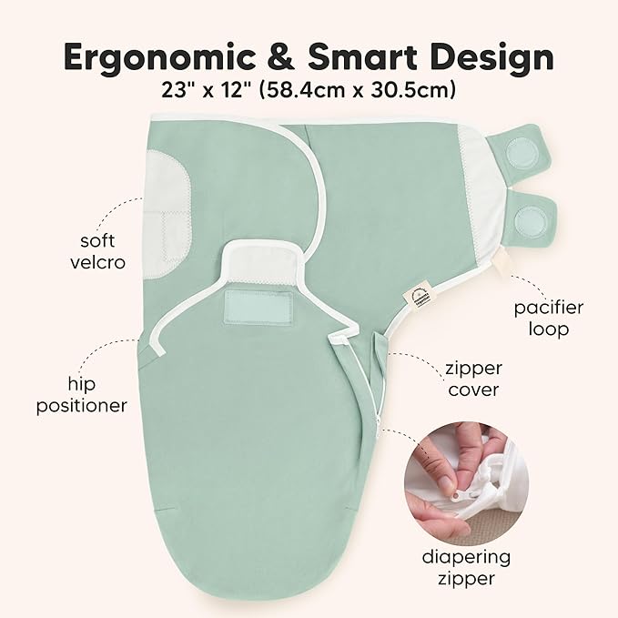 Baby Swaddle Sleep Sacks with Zipper - 3-Pack Swaddles for Newborns 0-3 Months, Infant, Baby Girls, Boys, Soft & Durable Newborn Sleep Sack, Easy Diaper Change Swaddling Blanket (Sage)