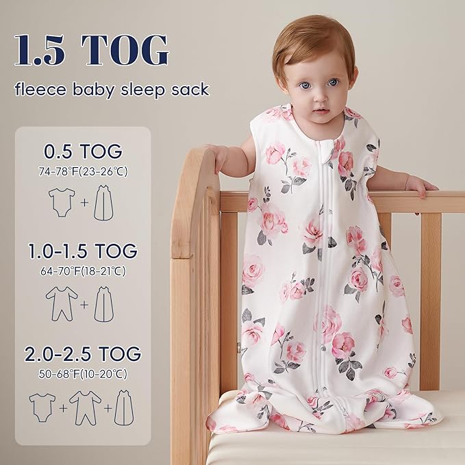 PHF 3 Pack Warm Micro-Fleece Baby Sleep Sack 12-18 Months, Soft Baby Wearable Blanket, 2-Way Zipper Sleeping Bags, Comfy Toddler Sleeping Sack for Girls, Large Size, Floral