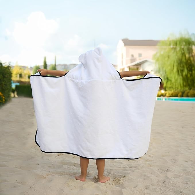 BAGNO MILANO Kids Organic Turkish Cotton Hooded Beach Cover-Up Towel, GOTS Certified, for Boys and Girls (Panda White, 24"x48"+8"/Hooded Towel)