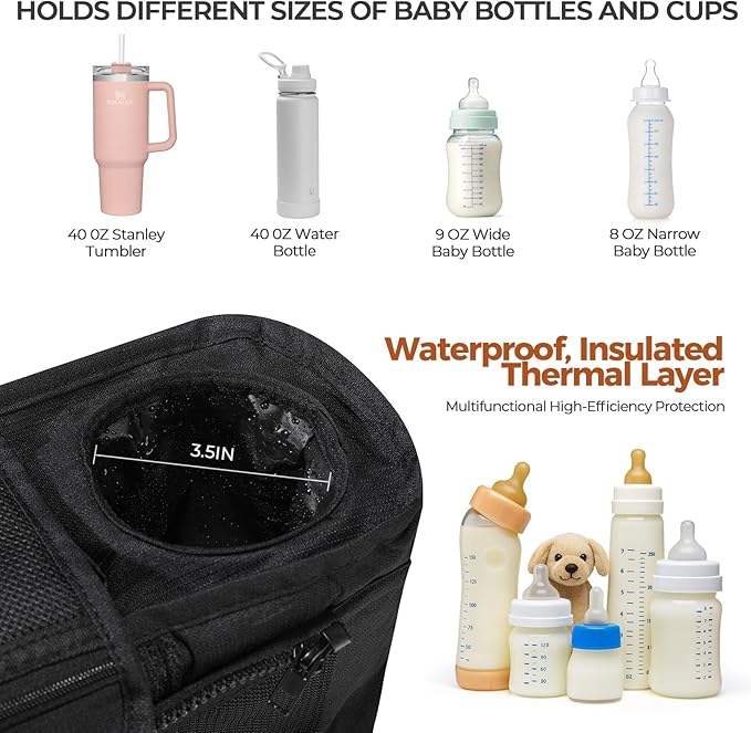 Stroller Organizer with Cup Holder Detachable Wristlet Large Capacity Baby Stroller Bag for Mom, Fits Uppababy, Baby Jogger, Britax, BOB, More (Multicolor)