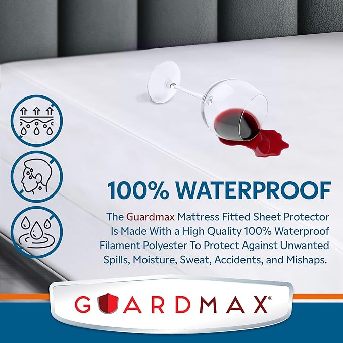 Guardmax Jersey Knitted RV Size Mattress Protector - Waterproof & Dust Mite Proof Mattress Cover with Stretchable Pockets - Soft, Comfortable, & Noiseless Waterproof Fitted Sheet.(48 x 75 X 13)