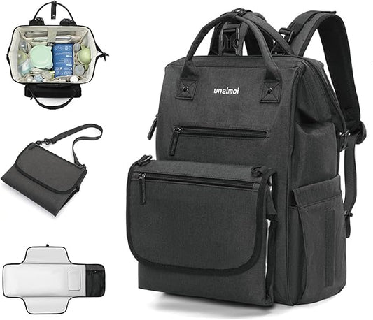 Diaper Bag Backpack for Extended Trips, Detachable Changing Pad, Large Opening Multifunctional (Black)