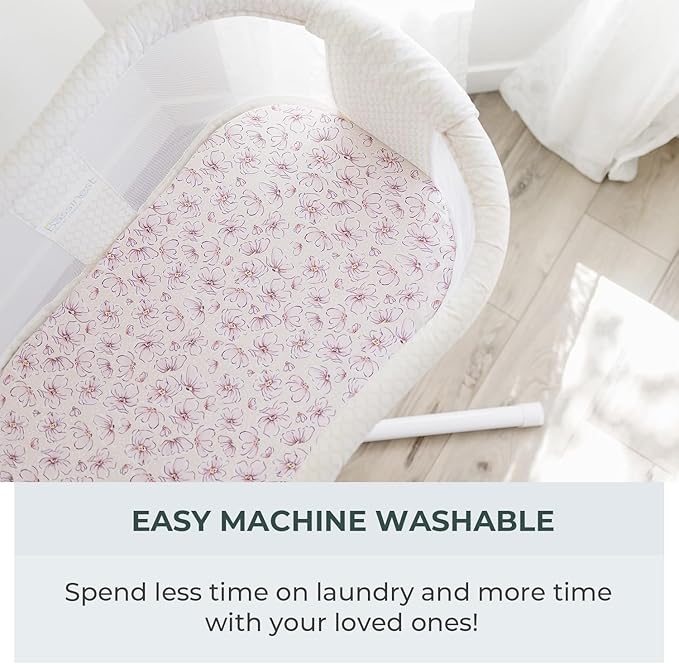 Pobibaby – 2 Pack Bassinet Sheets Girl, Bassinet Sheets Cotton for Girls and Floral Nursery for Standard Rectangle Bassinets – Ultra-Soft Jersey Knit, Safe and Snug for Baby (Blossom)