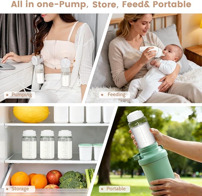 IVARONAL 4 Pack 10oz Wide-mouth Breastmilk Storage Bottle for Momcozy 22oz Portable Breast Milk Cooler, Pumping Storage Containers Compatible with Spectra S1/S2/9 Plus/SG/Motif Luna (4PC/White Lids)