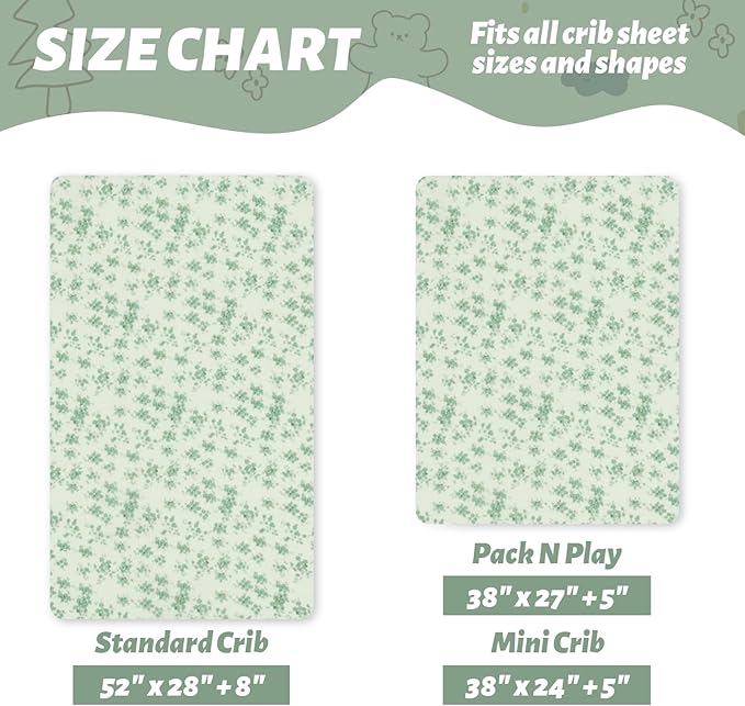 SiinvdaBZX 2 Pack Pack n Play Sheets, Ultra Soft Muslin Cotton Mini Crib Sheets Breathable Neutral Toddler Playard Bedding Cover for 38"x27" Portable/Mini Crib Mattresses (Leaf + Clovers)