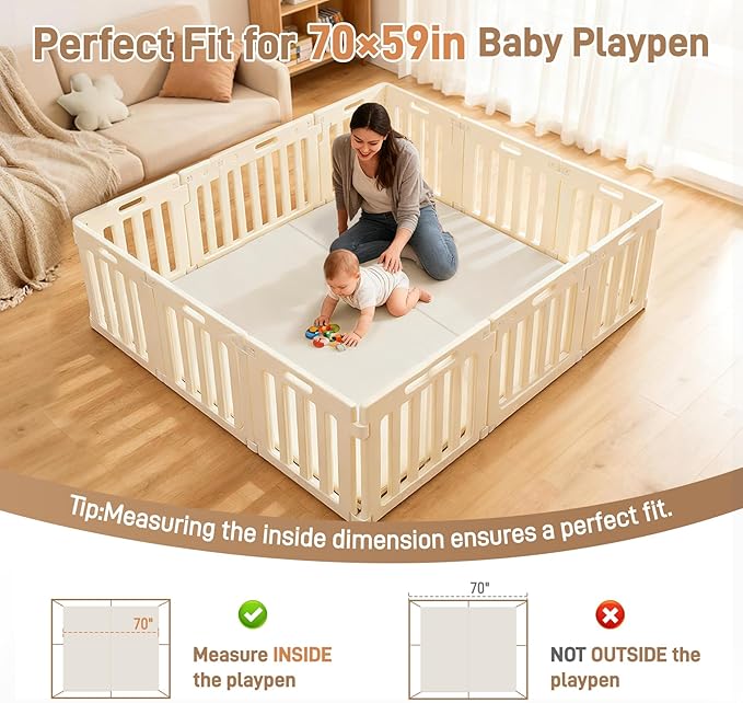 Ultra Soft Baby Play Mat for Floor 1.4" Thick Memory Foam 59x70 Playpen Mat for Toddlers Infant Kids with Non-Slip Backing Safe for Crawling, Water-Repellent Leather for Tummy Time, Tatami Style(Grey)