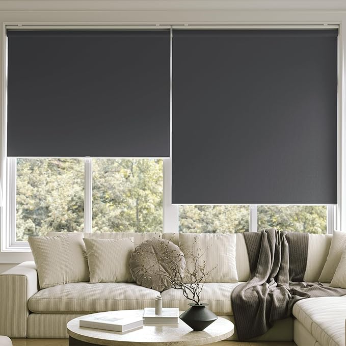 Cordless Roller Shades Blackout Blinds for Windows Room Darkening Rolled Up Shades with Spring System, UV Protection Window Shades Door Blinds for Home and Office (Grey, 70" W x 72" H)