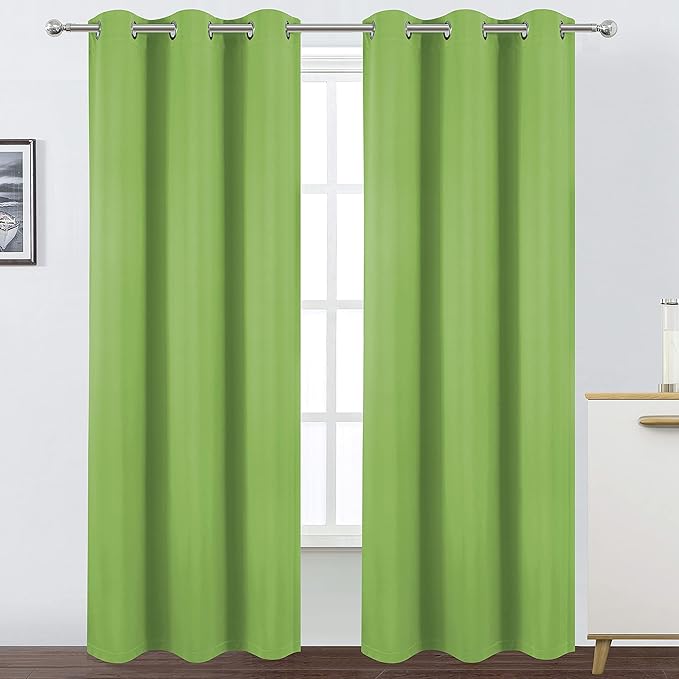 LEMOMO 100% Blackout Curtains 40 x 84 Inch/Light Green Curtains 2 Panels with Black Lining Room Darkening Thermal Insulated Bedroom Curtains