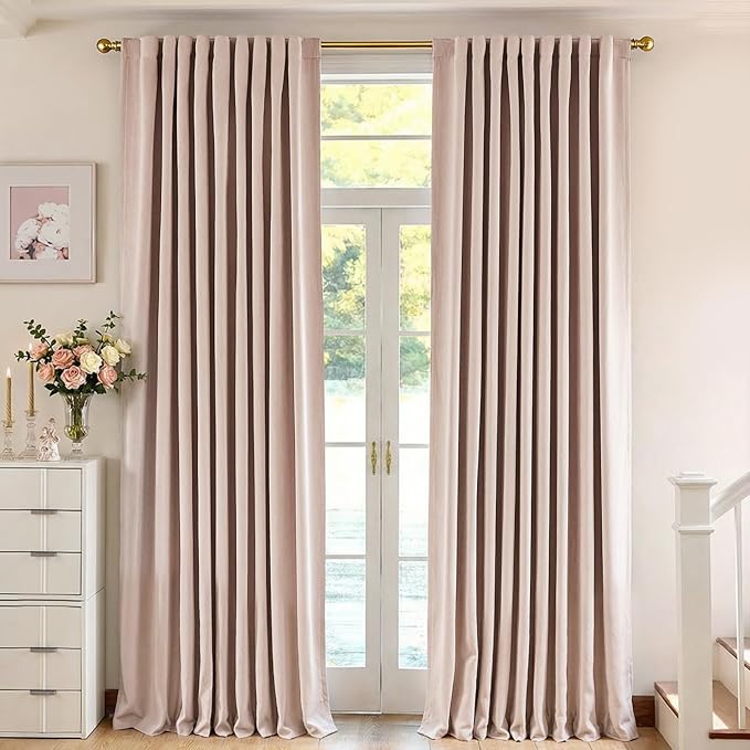 jinchan Chenille Blackout Curtains 108 Inches Long Light Pink Thermal Insulated Curtains for Living Room Bedroom 2 Panels Triple Weave Noise Reducing Drapes Girls Room Curtains Back Tab 50x108 Inch