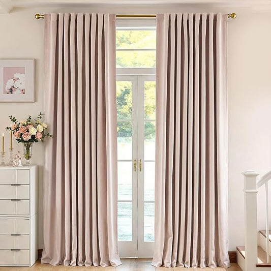 Pink Blackout Curtains 96 Inches Long Chenille Thermal Insulated Curtains for Living Room Bedroom Heavy Duty Farmhouse Drapes 2 Panels Home Decor for Girls Room Darkening Curtains Window Treatments
