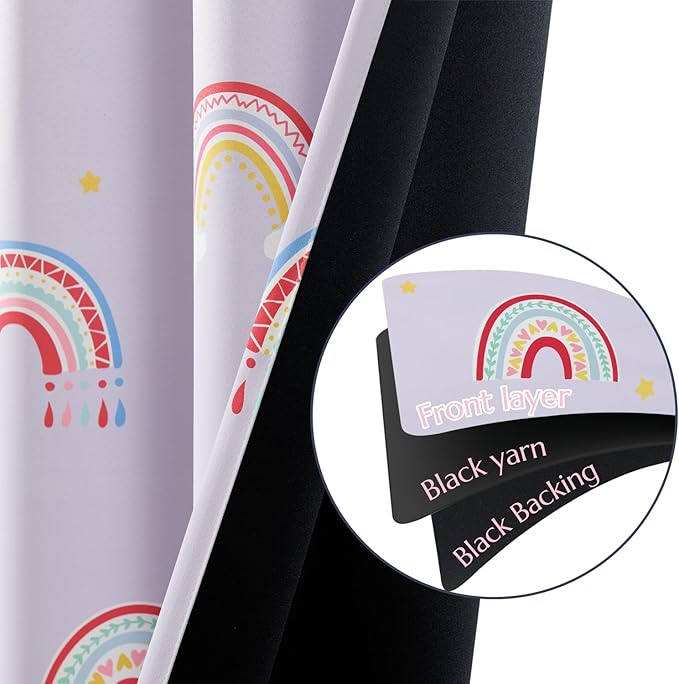 Vangao Easter Boho Girls 100% Blackout Curtains Purple for Kids Room 63 Inch Length, Rainbow Window Drapes for Living Room Nursery Thermal Insulated Room Darkening Curtains Bedroom Grommet 2 Panels