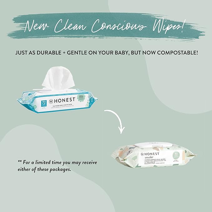 The Honest Company Unscented Wipes Over 99% Water Compostable Plant-Based Baby Hypoallergenic for Sensitive Skin EWG Verified Geo Mood 72 Count