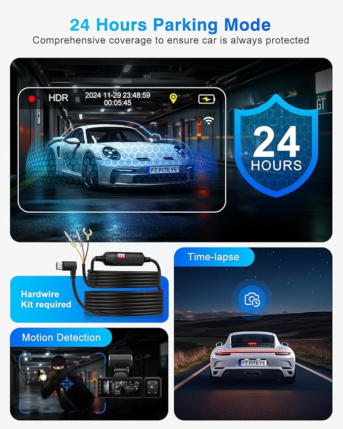 4K Dash Cam Front and Rear, 3 Channel Dash Camera with IMX335 Night Vision, WiFi GPS, Voice Control, 2K+1080P+1080P Dash Camera for Cars (64GB Card Included) Black
