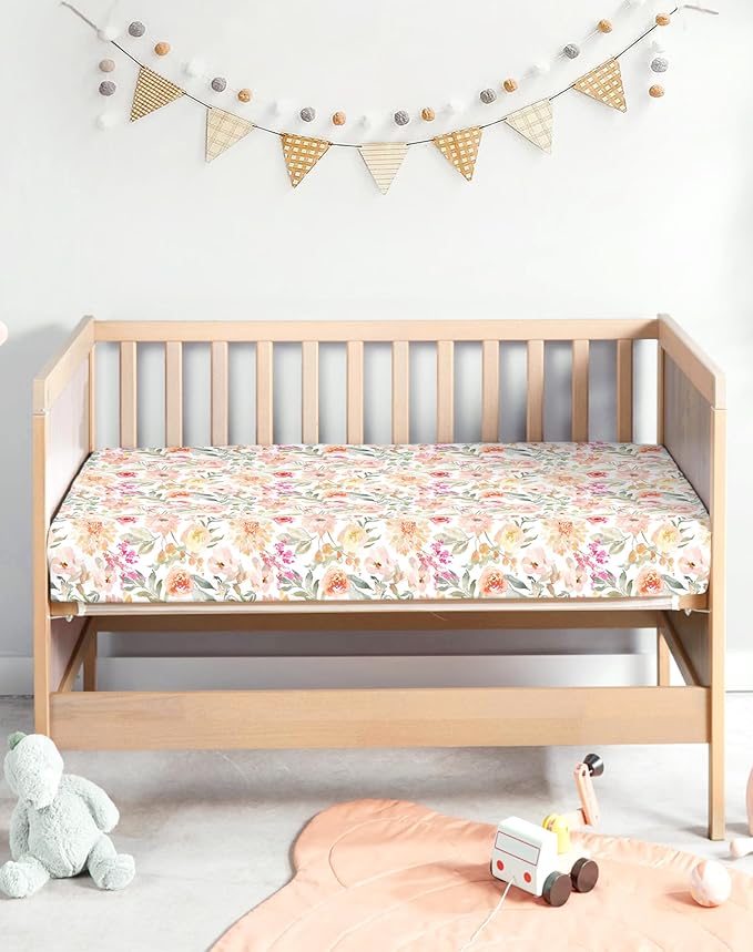 Crib Sheets for Boys and Girls, 2 Pack Fitted Baby Sheets for Standard Toddler Mattress 28" x 52", Soft Breathable Jersey Knit Baby Bedding (Rusty Garden)