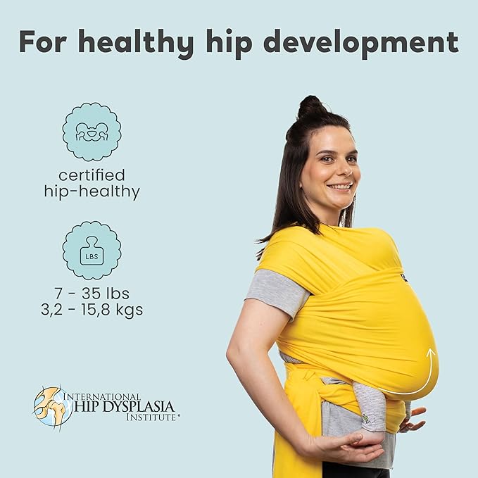 Cuddlebug Hands-Free Baby Carrier - Soft & Stretchy Wrap for Newborn to Toddler 7-35 lbs - One-Size-Fits-All Hip-Healthy Holder (Yellow)