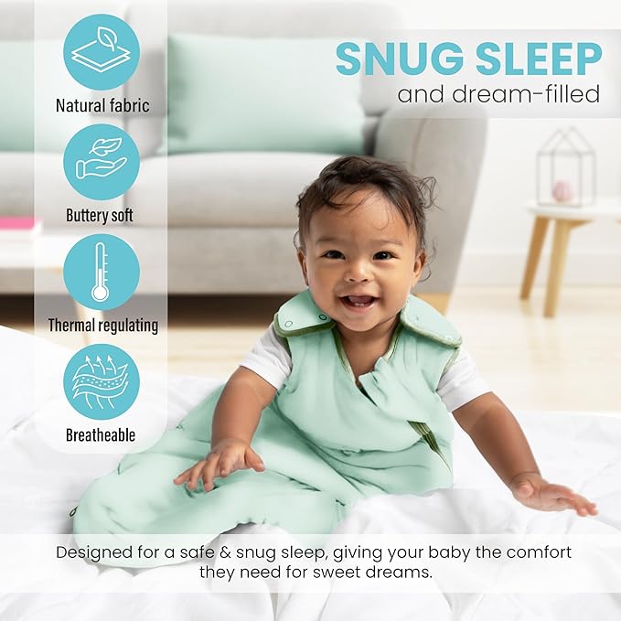 Cozy Seal Rayon Made from Bamboo Sleep Sack 1.0 TOG 6-18 Months Unisex Baby Sleeping Bag with 2-Way Zipper Breathable Wearable Blanket Baby