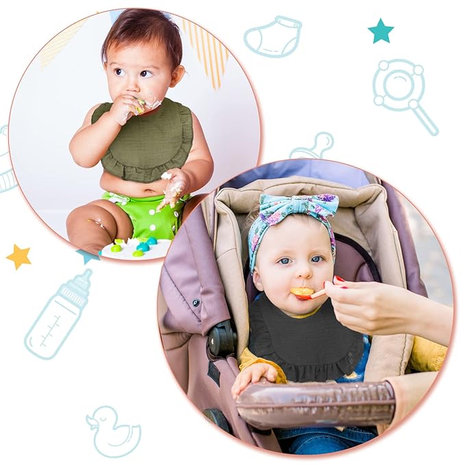 Seematn 10 Pcs Baby Muslin Bibs for Unisex Girls & Boys Drool Bibs Bandana Ruffle Soft Cotton for Newborn Infants Toddlers(Cool Colors)