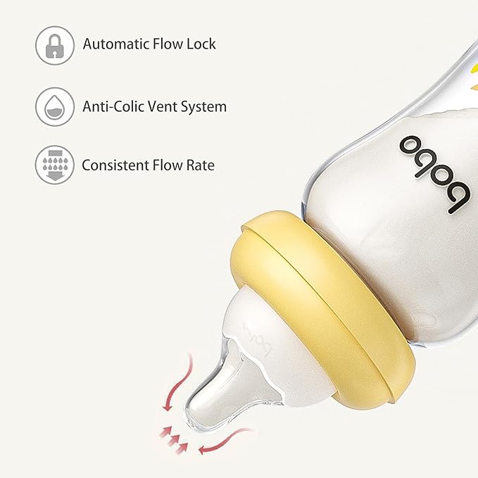 YOHKOH Natural Glass Baby Bottle with Level 2 Medium Flow Nipple, Newborn Anti-Colic Baby Bottles, Wide Neck Mushroom Baby Glass Bottle (8.8oz (Pack of 2), Yellow)