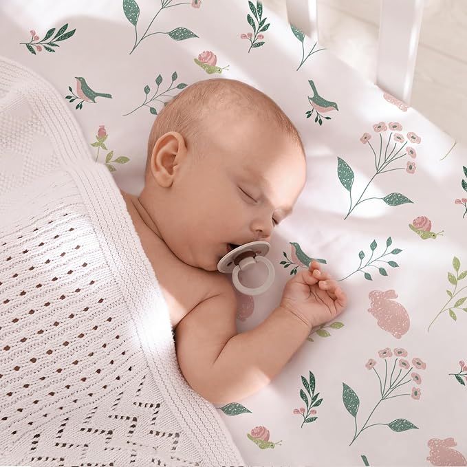 Little Grape Land Waterproof Crib Sheets for Boys Girls, Soft and Breathable Waterproof Baby Crib Sheets 52"x28", Crib Mattress Sheets Neutral for Standard Crib and Toddler Bed Mattress (Bunny)