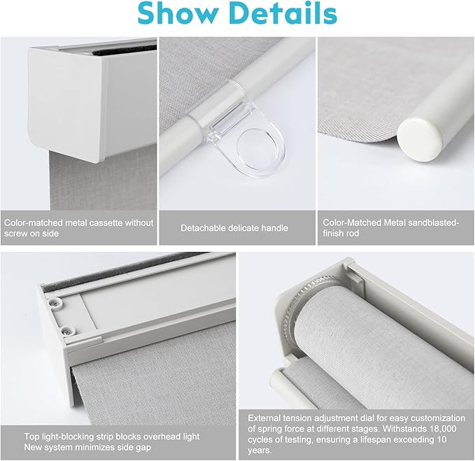 100% Blackout Roller Shades, Free-Stop Cordless Roller Blinds for Windows, Thermal Insulated Linen Fabric Window Shades UV Protection for Home, Door, Beige, 67.5" W x 72" H