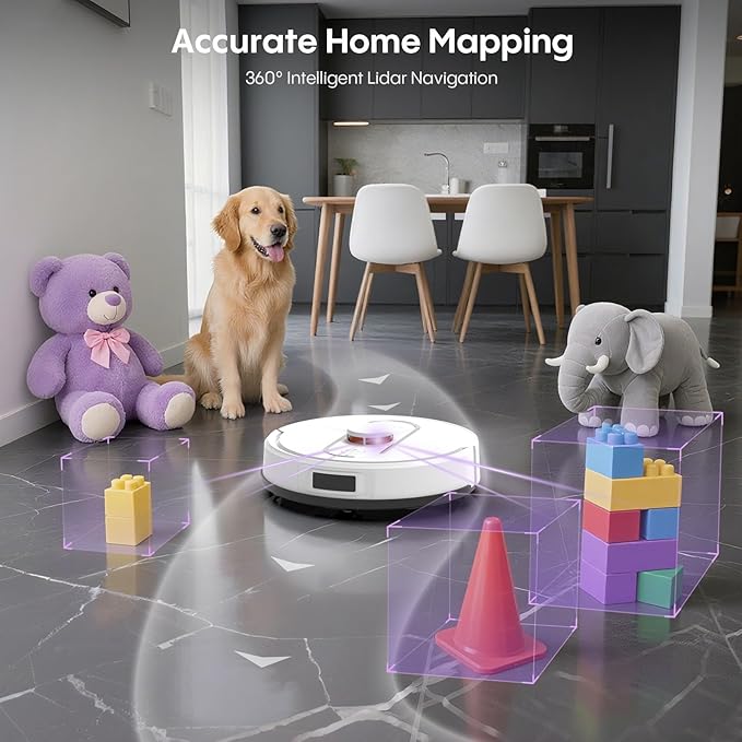 Bagotte Robot Vacuum and Mop, Robotic Vacuum with Self-Emptying Station for 90 Days,5000Pa Suction, LiDAR Navigation, No-Go Zones, Wi-Fi/App/Alexa Control, for Carpet, Hard Floors